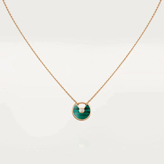 [Panda Jewelry]AMULETTE ROSE GOLD MALACHITE NECKLACE