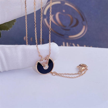 [Panda Jewelry]AMULETTE ROSE GOLD ONYX NECKLACE