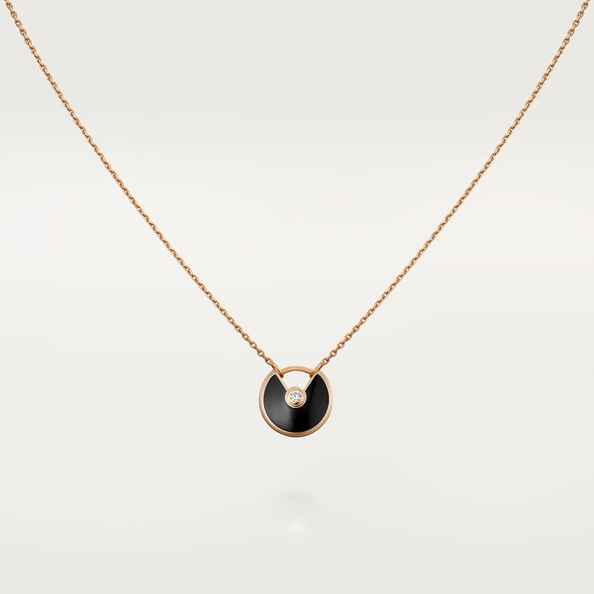 [Panda Jewelry]AMULETTE ROSE GOLD ONYX NECKLACE