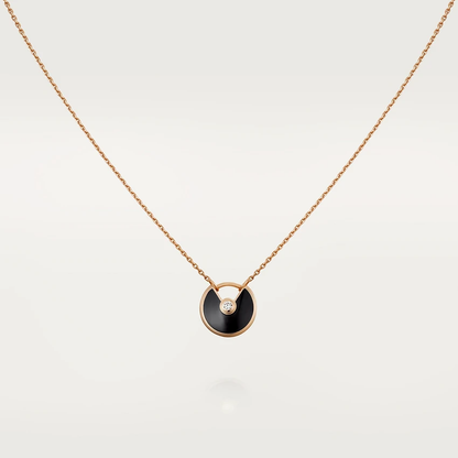 [Panda Jewelry]AMULETTE ROSE GOLD ONYX NECKLACE