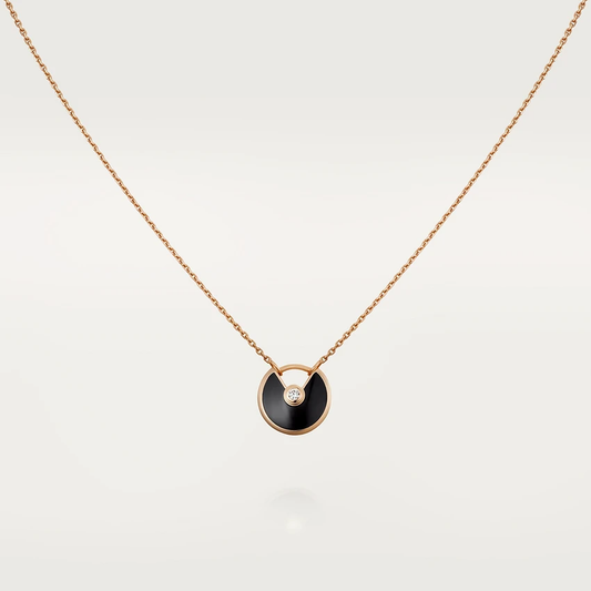 [Panda Jewelry]AMULETTE ROSE GOLD ONYX NECKLACE