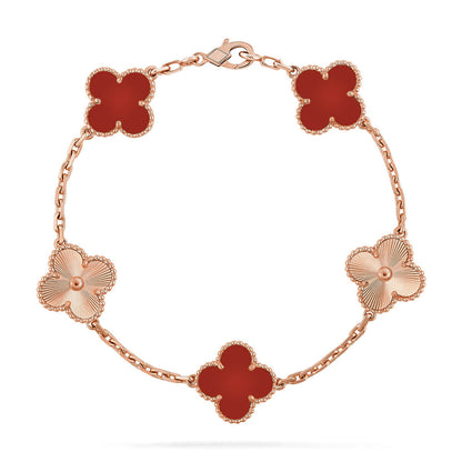 [Panda Jewelry] CLOVER 5 MOTIF RED CORNELIAN BRACELET COLLECTION