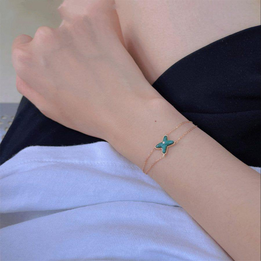 [Panda Jewelry]JEUX BRACELET MALACHITE PINK GOLD 1 DIAMOND