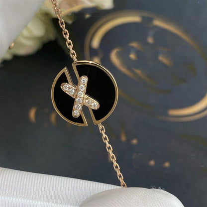 [Panda Jewelry]JEUX DE BRACELET ONYX PINK GOLD DIAMOND