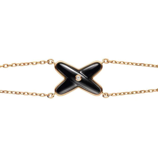 [Panda Jewelry]JEUX BRACELET ONYX PINK GOLD 1 DIAMOND