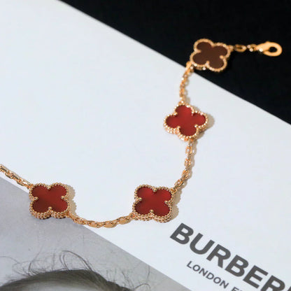 [Panda Jewelry] CLOVER 5 MOTIF RED CORNELIAN BRACELET COLLECTION