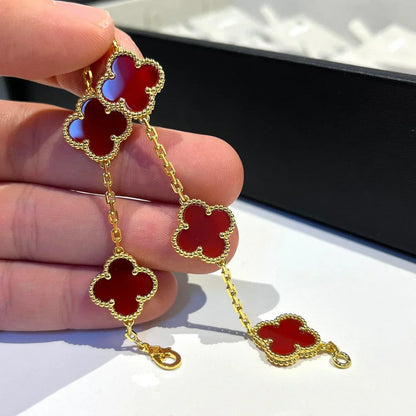 [Panda Jewelry] CLOVER 5 MOTIF RED CORNELIAN BRACELET COLLECTION