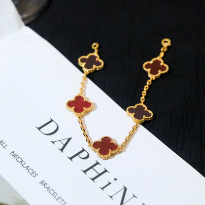 [Panda Jewelry] CLOVER 5 MOTIF RED CORNELIAN BRACELET COLLECTION