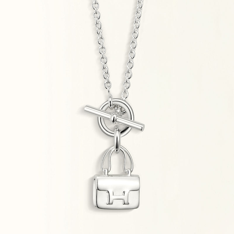 [Panda Jewelry]POP H PEDANT SILVER NECKLACE
