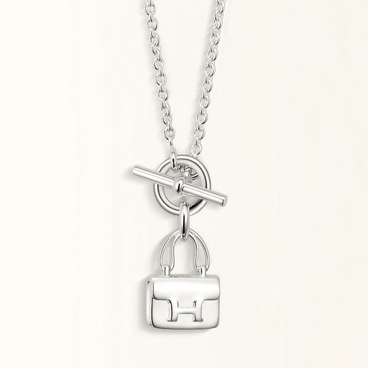 [Panda Jewelry]POP H PEDANT SILVER NECKLACE