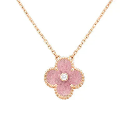 [Panda Jewelry]CLOVER 15MM DIAMOND RHODONITE NECKLACE