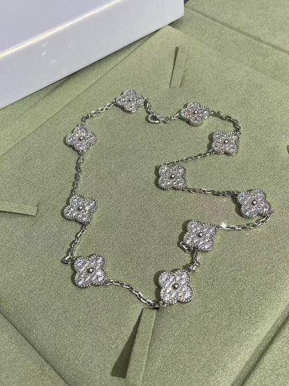 [Panda Jewelry]CLOVER 10 MOTIFS  FULL DIAMOND NECKLACE