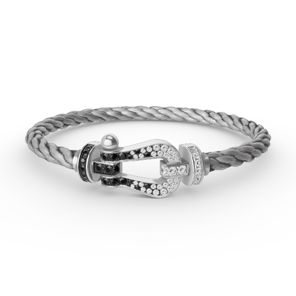 [Panda Jewelry]FORCE LARGE HORSESHOE BLACK WHITE DIAMOND BRACELET SILVER