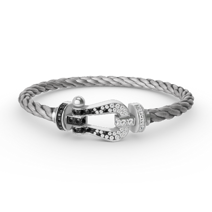 [Panda Jewelry]FORCE LARGE HORSESHOE BLACK WHITE DIAMOND BRACELET SILVER