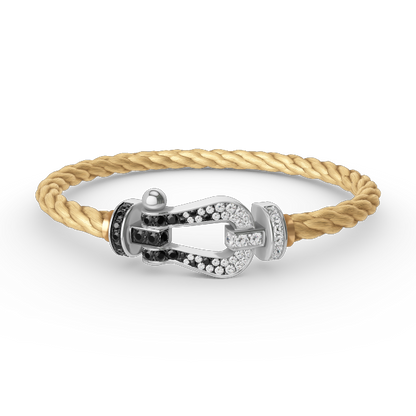 [Panda Jewelry]FORCE LARGE HORSESHOE BLACK WHITE DIAMOND BRACELET SILVER