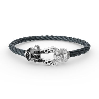 [Panda Jewelry]FORCE LARGE HORSESHOE BLACK WHITE DIAMOND BRACELET SILVER