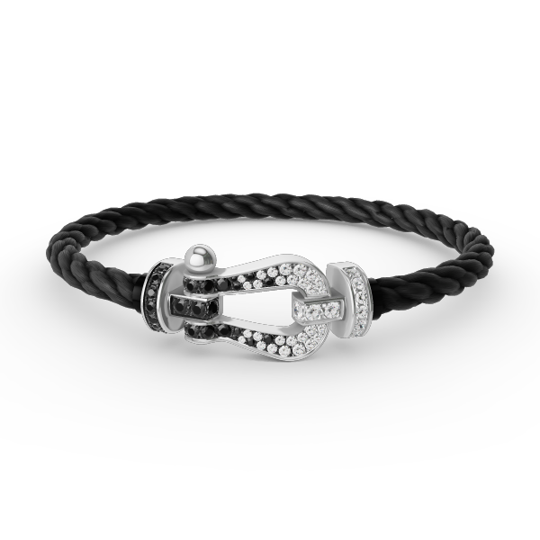 [Panda Jewelry]FORCE LARGE HORSESHOE BLACK WHITE DIAMOND BRACELET SILVER