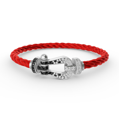 [Panda Jewelry]FORCE LARGE HORSESHOE BLACK WHITE DIAMOND BRACELET SILVER