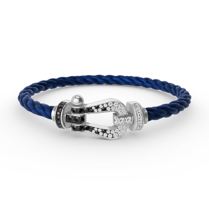 [Panda Jewelry]FORCE LARGE HORSESHOE BLACK WHITE DIAMOND BRACELET SILVER