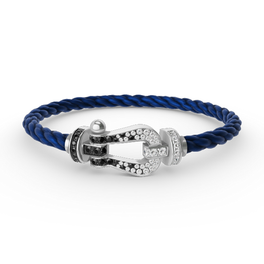 [Panda Jewelry]FORCE LARGE HORSESHOE BLACK WHITE DIAMOND BRACELET SILVER