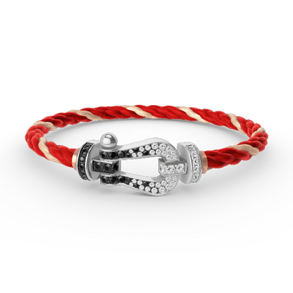 [Panda Jewelry]FORCE LARGE HORSESHOE BLACK WHITE DIAMOND BRACELET SILVER