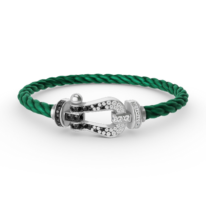 [Panda Jewelry]FORCE LARGE HORSESHOE BLACK WHITE DIAMOND BRACELET SILVER