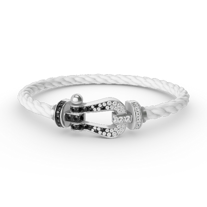 [Panda Jewelry]FORCE LARGE HORSESHOE BLACK WHITE DIAMOND BRACELET SILVER