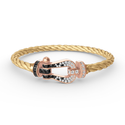 [Panda Jewelry]FORCE LARGE HORSESHOE BLACK WHITE DIAMOND BRACELET ROSE GOLD
