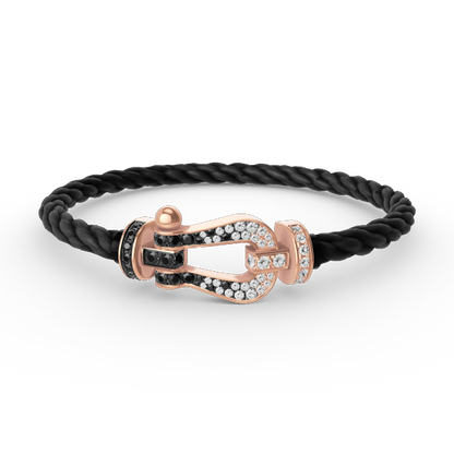 [Panda Jewelry]FORCE LARGE HORSESHOE BLACK WHITE DIAMOND BRACELET ROSE GOLD