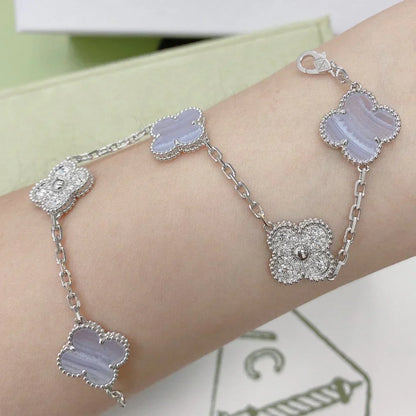 [Panda Jewelry] CLOVER 5 MOTIF PURPLE CHALCEDONY BRACELET COLLECTION