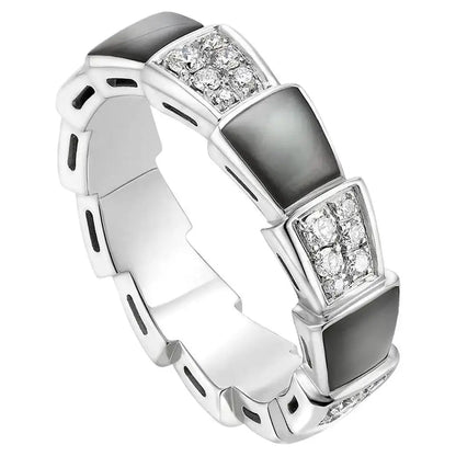 [Panda Jewelry]SERPENTI RING SILVER DIAMOND BLACK MOP 4MM