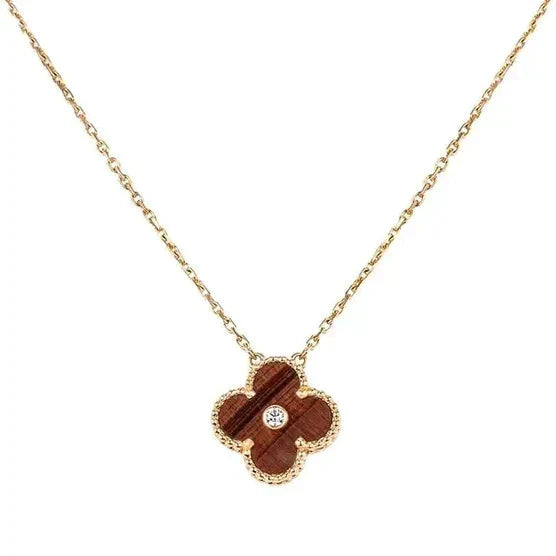 [Panda Jewelry]CLOVER 15MM DIAMOND AND YELLOW TIGER'S EYE AGATE necklace