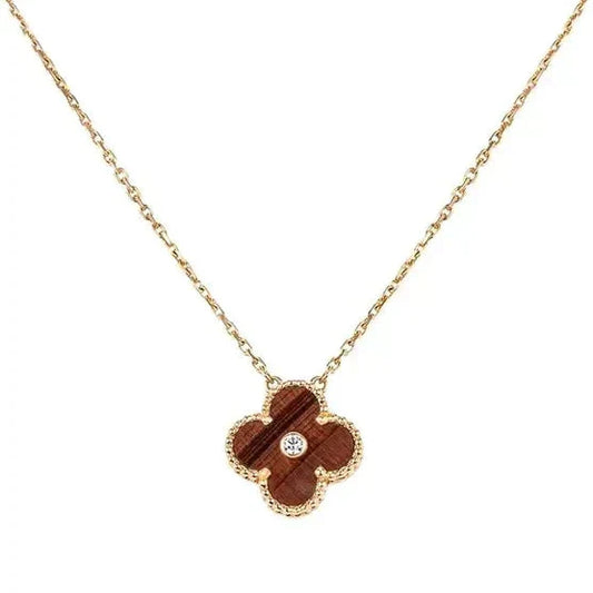 [Panda Jewelry]CLOVER 15MM DIAMOND AND YELLOW TIGER'S EYE AGATE necklace