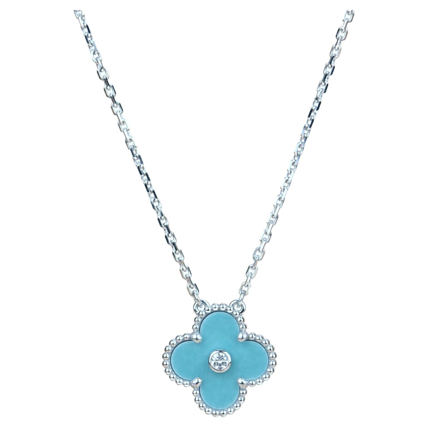 [Panda Jewelry]CLOVER 15MM DIAMOND SVRES PORCELAIN  NECKLACE SILVER