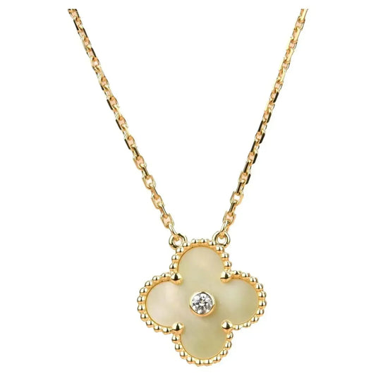 [Panda Jewelry]CLOVER 15MM DIAMOND GOLD MOTHER OF PEARL NECKLACE