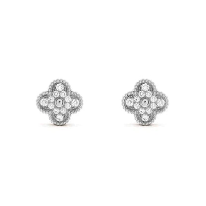 [Panda Jewelry]CLOVER 1 MOTIFS DIAMOND STUD EARRINGS SILVER
