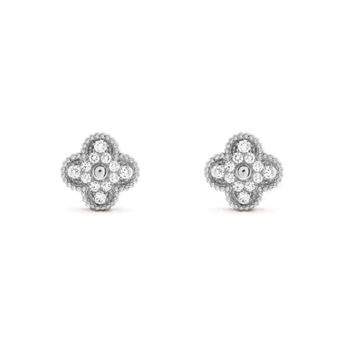 [Panda Jewelry]CLOVER 1 MOTIFS DIAMOND STUD EARRINGS SILVER