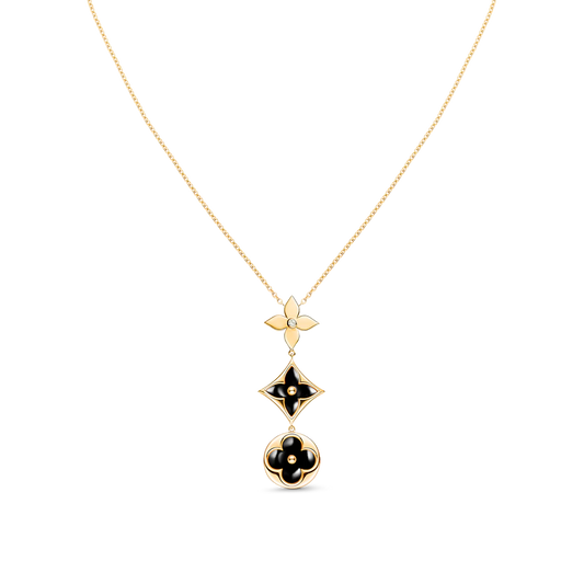 [Panda Jewelry]STAR AND SUN ONYX PINK GOLD NECKLACE