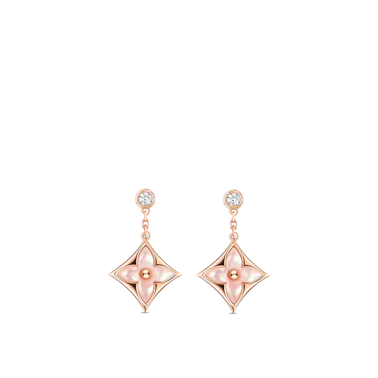[Panda Jewelry]DOUBLE STAR PINK GOLD MOP DROP EARRINGS