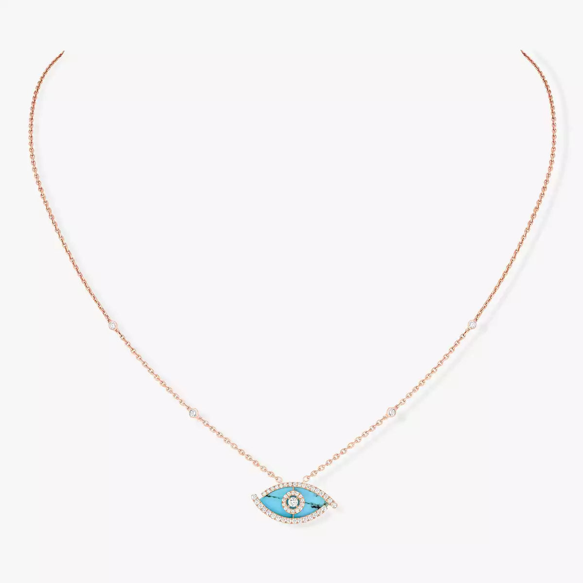 [Panda Jewelry]Lucky Eye Diamond Necklace in Rose Gold and Turquoise