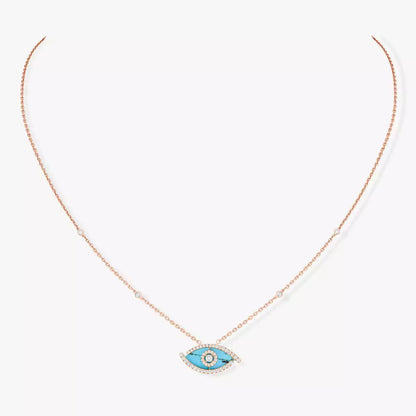 [Panda Jewelry]Lucky Eye Diamond Necklace in Rose Gold and Turquoise