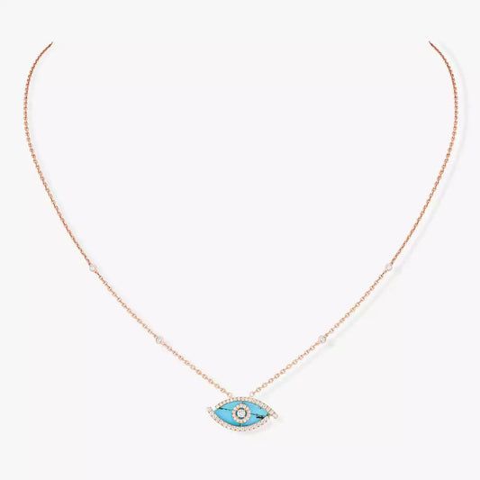 [Panda Jewelry]Lucky Eye Diamond Necklace in Rose Gold and Turquoise