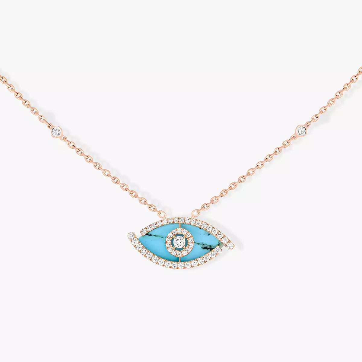 [Panda Jewelry]Lucky Eye Diamond Necklace in Rose Gold and Turquoise