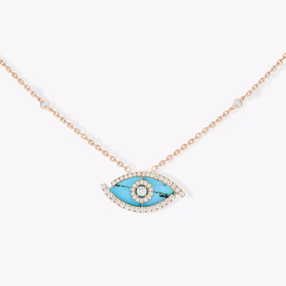 [Panda Jewelry]Lucky Eye Diamond Necklace in Rose Gold and Turquoise