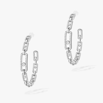 [[Panda Jewelry]Move Link Diamond Hoop Earrings