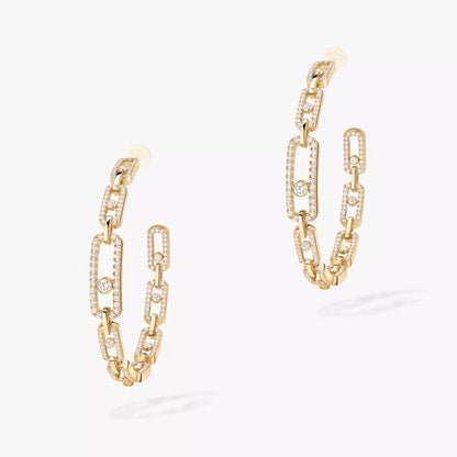 [[Panda Jewelry]Move Link Diamond Hoop Earrings