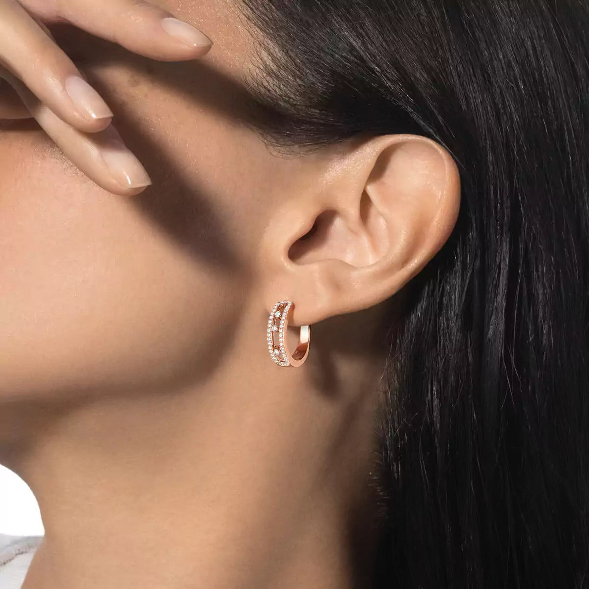 [Panda Jewelry]Diamond Pave_ Hoop Earrings Move