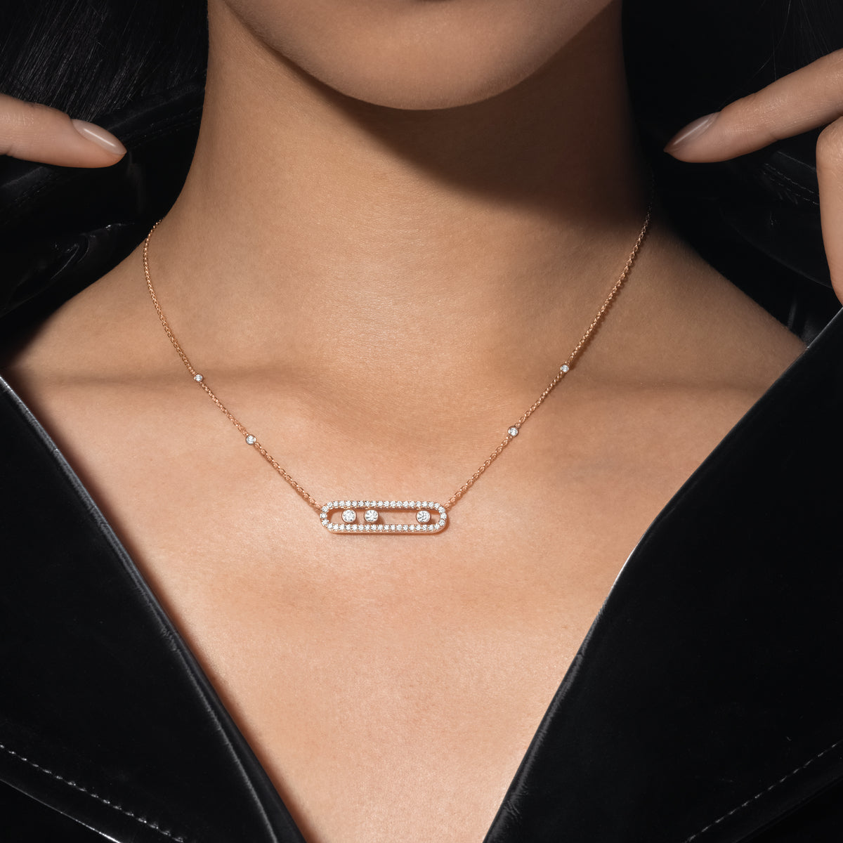 [Panda Jewelry] Move Pave_ Rose Gold Diamond Necklace