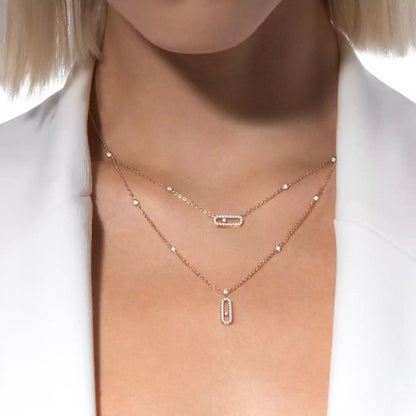 [Panda Jewelry]2 Rows Rose Gold Diamond Pave_ Necklace Move Uno