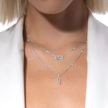 [Panda Jewelry]2 Rows Rose Gold Diamond Pave_ Necklace Move Uno